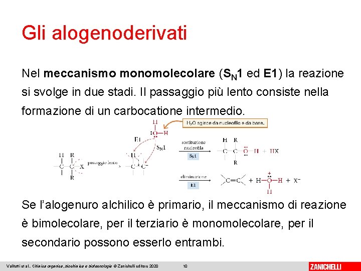 Gli alogenoderivati Nel meccanismo monomolecolare (SN 1 ed E 1) la reazione si svolge