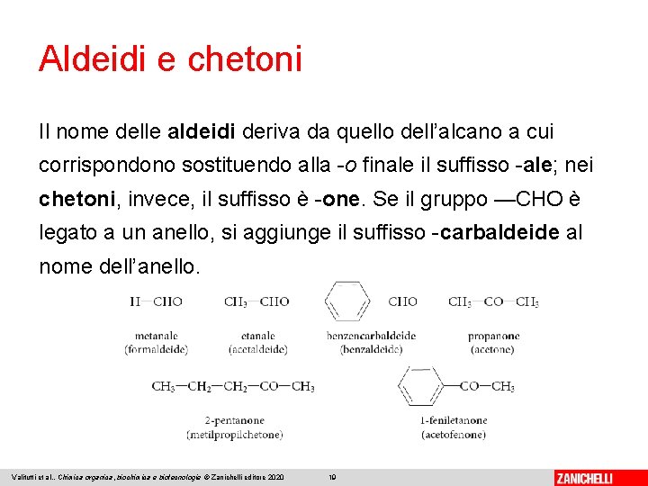 Aldeidi e chetoni Il nome delle aldeidi deriva da quello dell’alcano a cui corrispondono