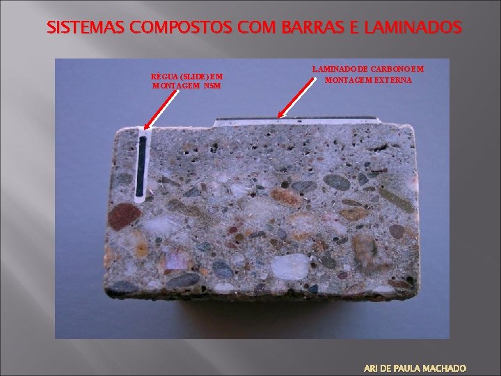 SISTEMAS COMPOSTOS COM BARRAS E LAMINADOS RÉGUA (SLIDE) EM MONTAGEM NSM LAMINADO DE CARBONO