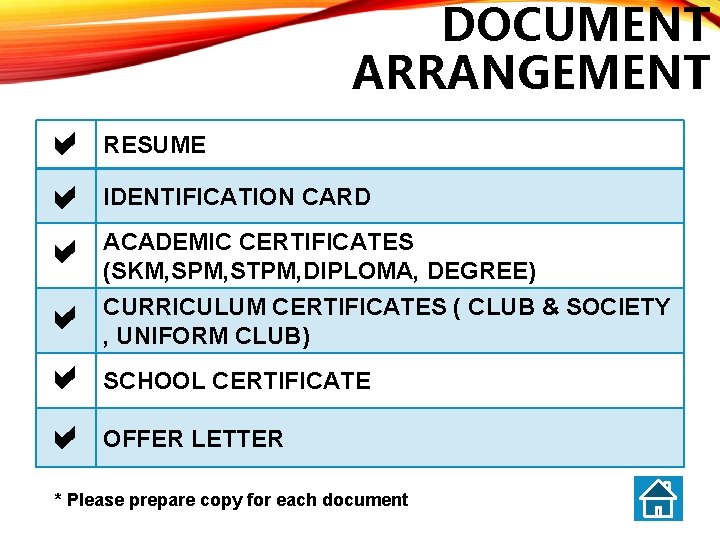 DOCUMENT ARRANGEMENT RESUME CURRICULUM CERTIFICATES ( CLUB & SOCIETY , UNIFORM CLUB) IDENTIFICATION CARD