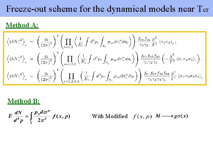 Freeze-out scheme for the dynamical models near Tcr Method A: Method B: With Modified