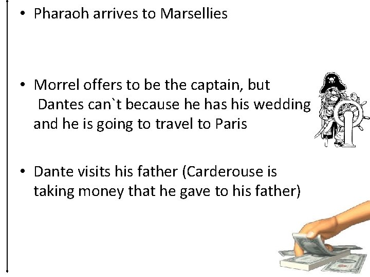  • Pharaoh arrives to Marsellies • Morrel offers to be the captain, but