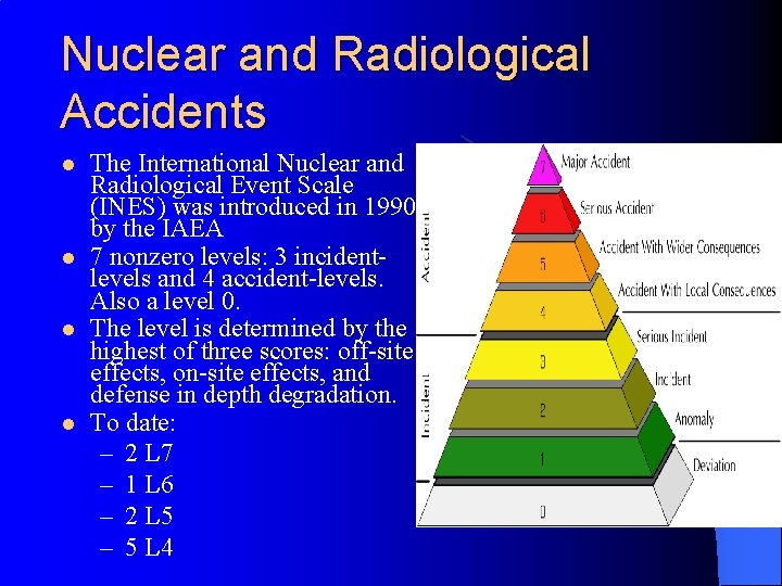 Nuclear and Radiological Accidents l l The International Nuclear and Radiological Event Scale (INES)