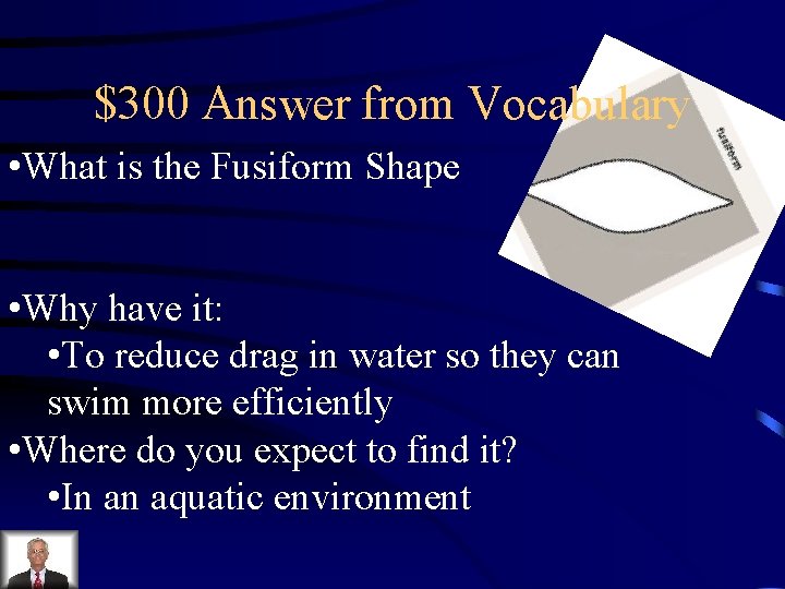 $300 Answer from Vocabulary • What is the Fusiform Shape • Why have it: