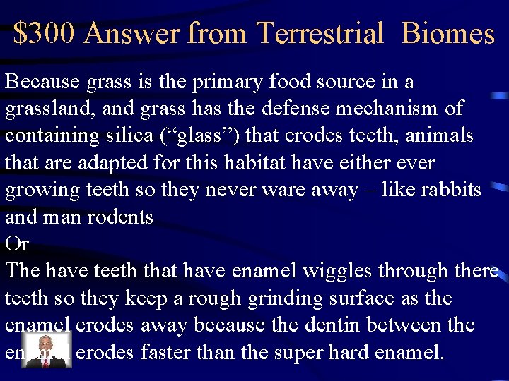 $300 Answer from Terrestrial Biomes Because grass is the primary food source in a