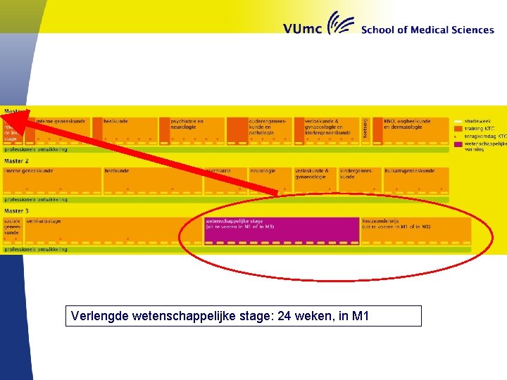 Verlengde wetenschappelijke stage: 24 weken, in M 1 