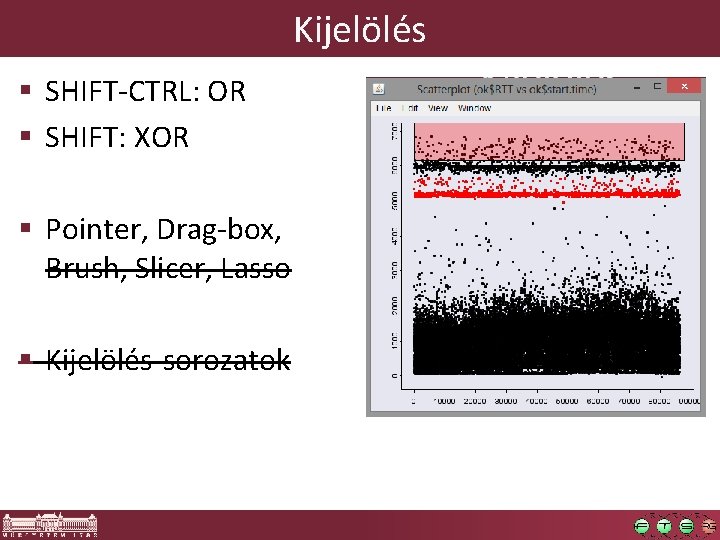 Kijelölés § SHIFT-CTRL: OR § SHIFT: XOR § Pointer, Drag-box, Brush, Slicer, Lasso §