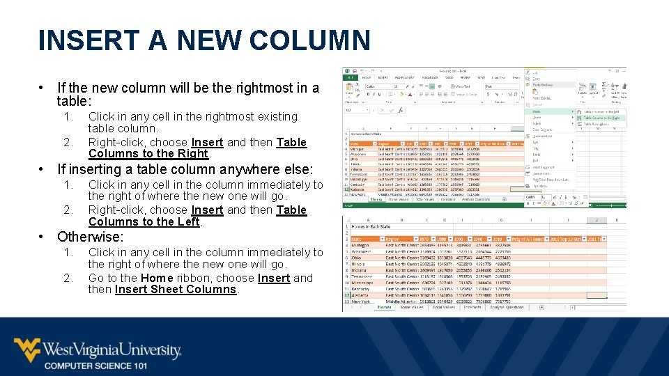 INSERT A NEW COLUMN • If the new column will be the rightmost in