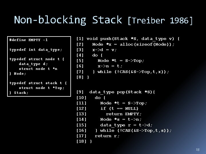 Non-blocking Stack #define EMPTY -1 typedef int data_type; typedef struct node t { data_type