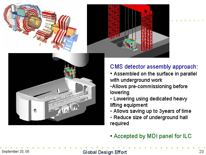 CMS detector assembly approach: • Assembled on the surface in parallel with underground work