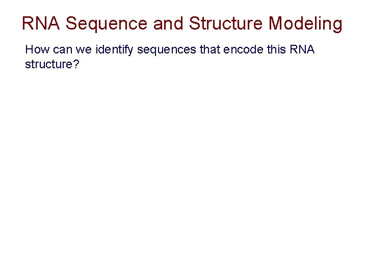 RNA Sequence and Structure Modeling How can we identify sequences that encode this RNA RNA Sequence and Structure Modeling How can we identify sequences that encode this RNA