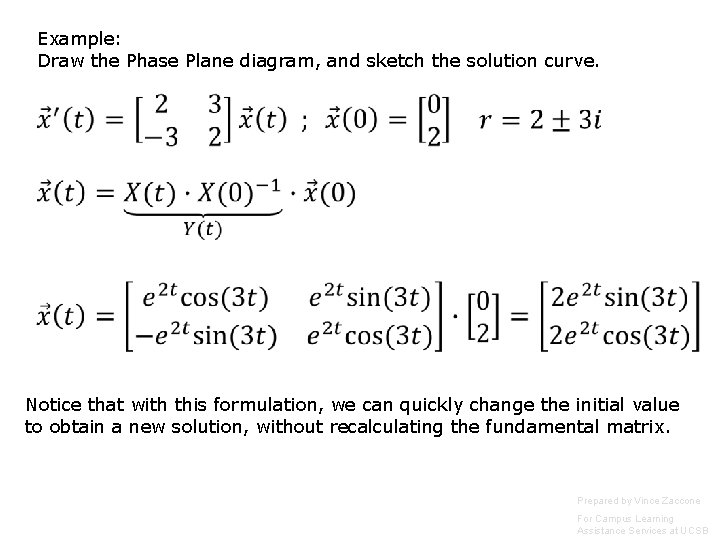 Example: Draw the Phase Plane diagram, and sketch the solution curve. Notice that with