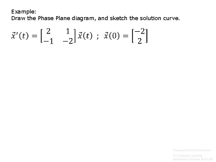 Example: Draw the Phase Plane diagram, and sketch the solution curve. Prepared by Vince