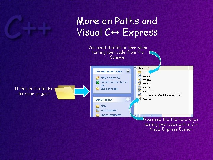 More on Paths and Visual C++ Express You need the file in here when