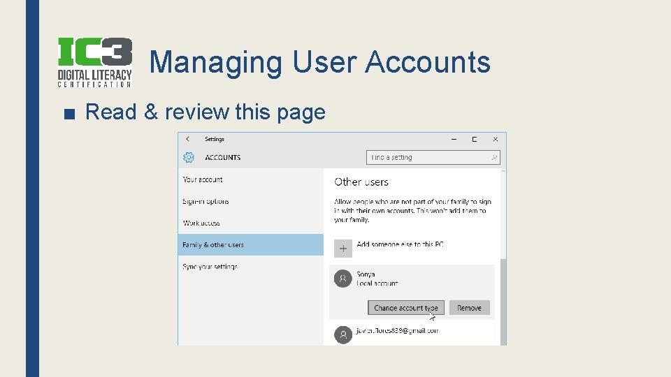 Managing User Accounts ■ Read & review this page 