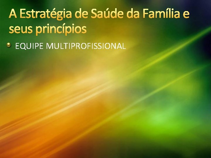 A Estratégia de Saúde da Família e seus princípios EQUIPE MULTIPROFISSIONAL 