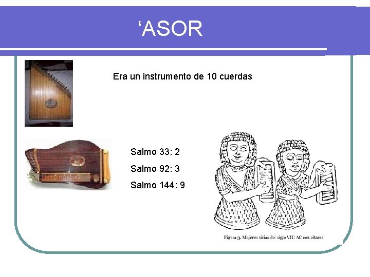 ‘ASOR Era un instrumento de 10 cuerdas Salmo 33: 2 Salmo 92: 3 Salmo