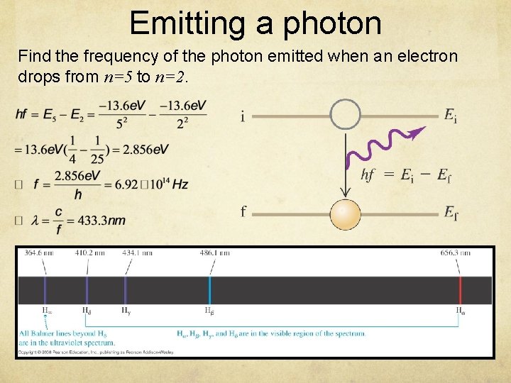 Emitting a photon Find the frequency of the photon emitted when an electron drops