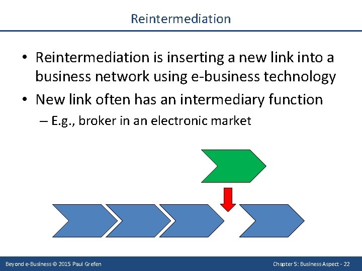 Reintermediation • Reintermediation is inserting a new link into a business network using e-business