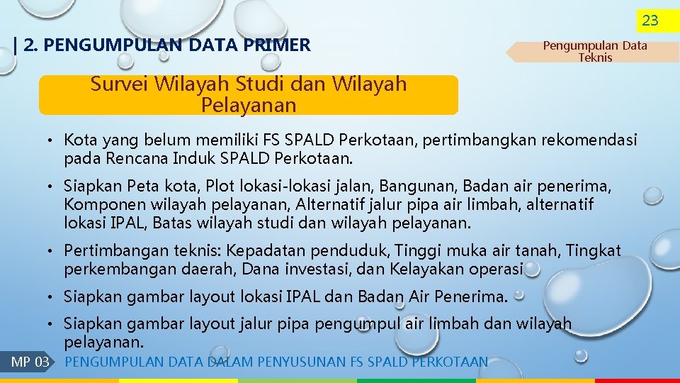 23 | 2. PENGUMPULAN DATA PRIMER Pengumpulan Data Teknis Survei Wilayah Studi dan Wilayah