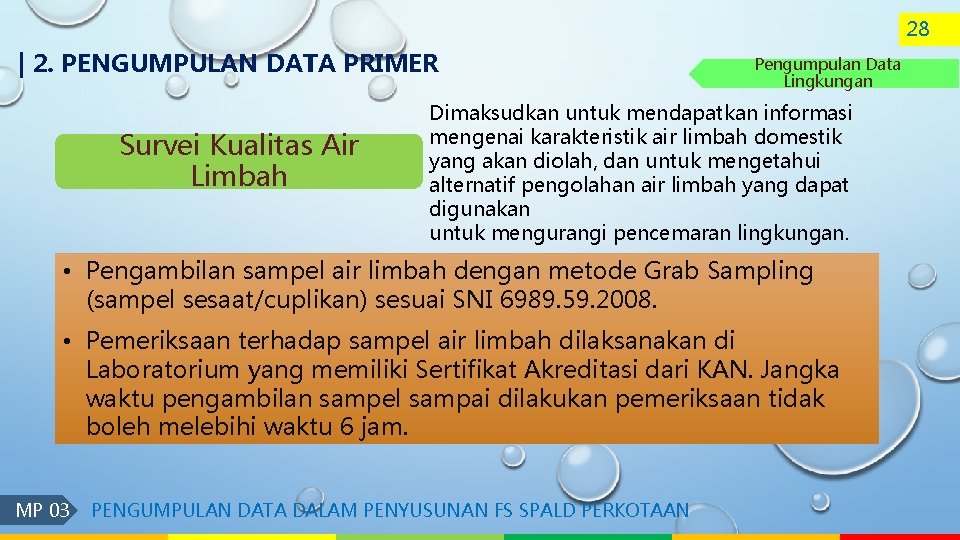 28 | 2. PENGUMPULAN DATA PRIMER Survei Kualitas Air Limbah Pengumpulan Data Lingkungan Dimaksudkan