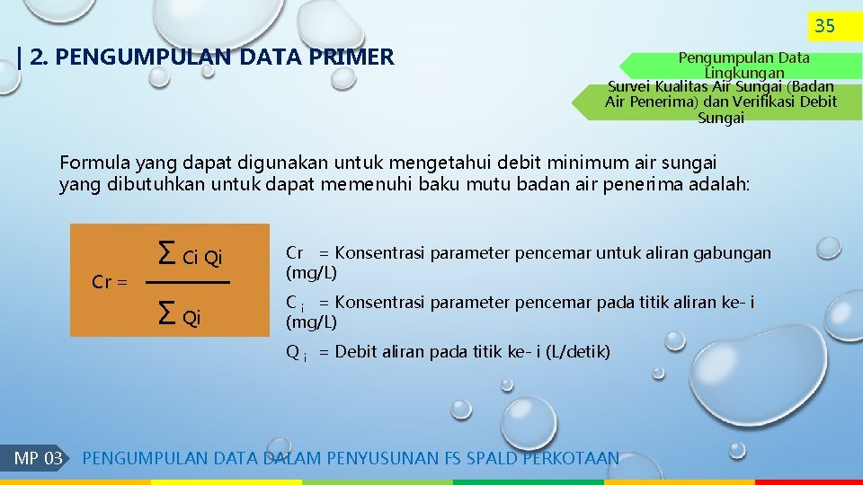 35 | 2. PENGUMPULAN DATA PRIMER Pengumpulan Data Lingkungan Survei Kualitas Air Sungai (Badan