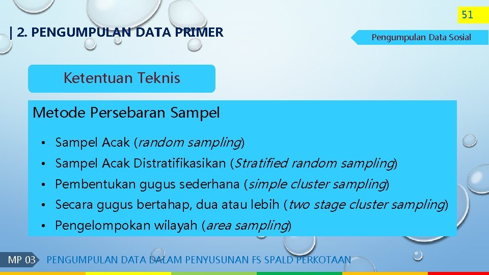 51 | 2. PENGUMPULAN DATA PRIMER Pengumpulan Data Sosial Ketentuan Teknis Metode Persebaran Sampel