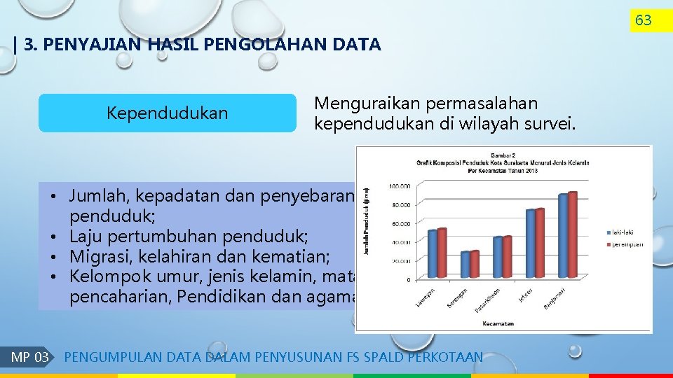 63 | 3. PENYAJIAN HASIL PENGOLAHAN DATA Kependudukan Menguraikan permasalahan kependudukan di wilayah survei.