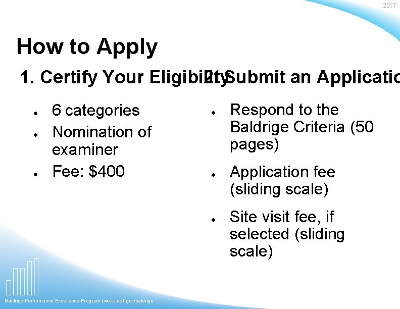 2017 How to Apply 1. Certify Your Eligibility 2. Submit an Applicatio ● ●