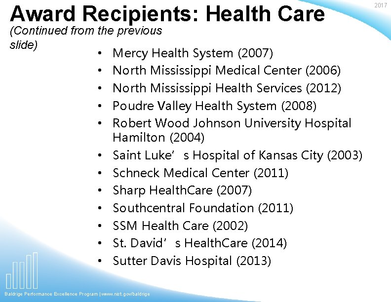 Award Recipients: Health Care (Continued from the previous slide) • Mercy Health System (2007)