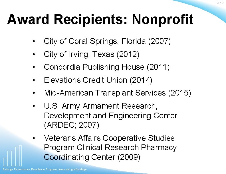 2017 Award Recipients: Nonprofit • City of Coral Springs, Florida (2007) • City of