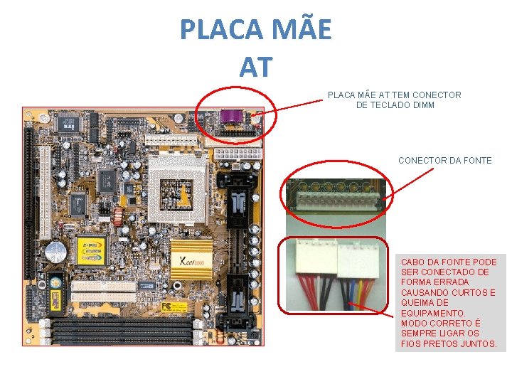 PLACA MÃE AT TEM CONECTOR DE TECLADO DIMM CONECTOR DA FONTE CABO DA FONTE