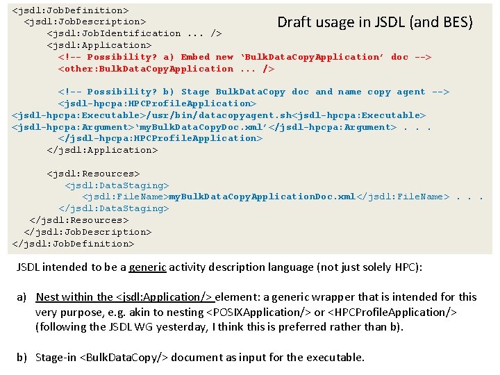 <jsdl: Job. Definition> <jsdl: Job. Description> <jsdl: Job. Identification. . . /> <jsdl: Application>