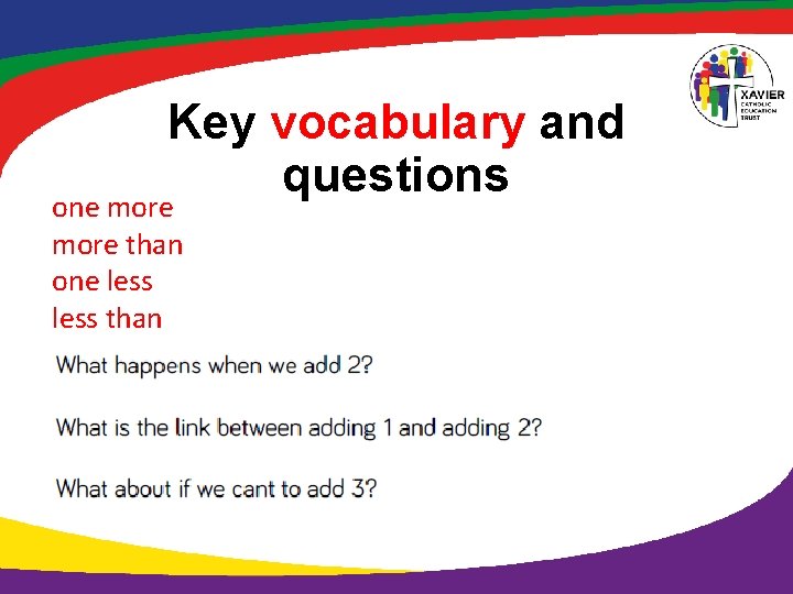 Key vocabulary and questions one more than one less than 