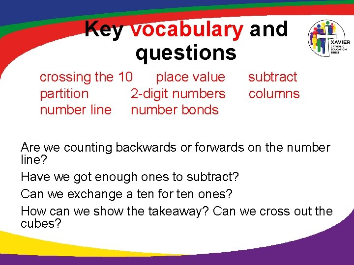 Key vocabulary and questions crossing the 10 place value partition 2 -digit numbers number
