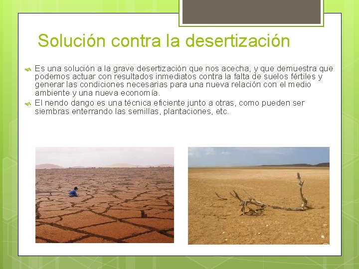 Solución contra la desertización Es una solución a la grave desertización que nos acecha,