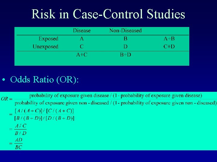 Risk in Case-Control Studies • Odds Ratio (OR): 