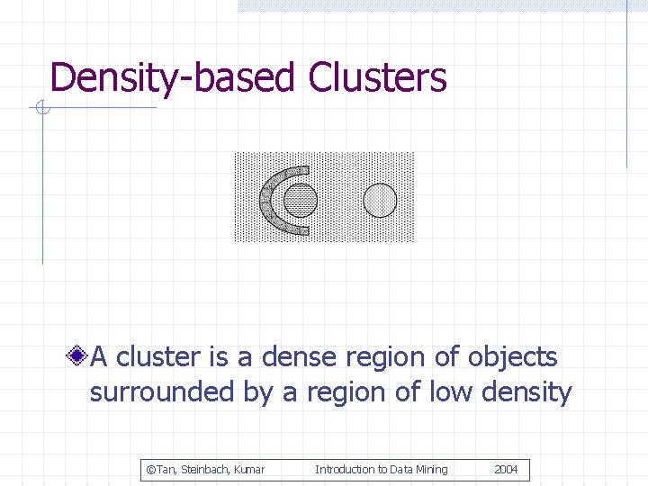 Density-based Clusters A cluster is a dense region of objects surrounded by a region