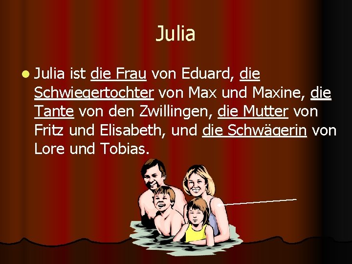 Julia l Julia ist die Frau von Eduard, die Schwiegertochter von Max und Maxine,