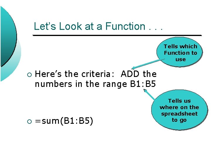 Let’s Look at a Function. . . Tells which Function to use ¡ ¡