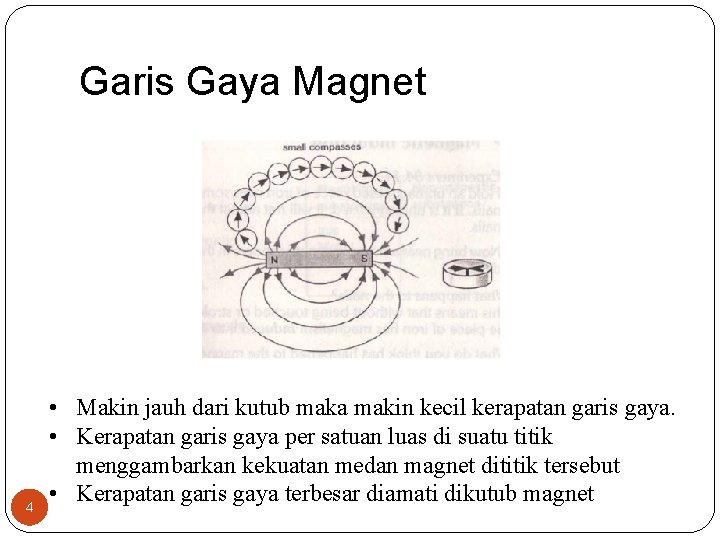 Garis Gaya Magnet 4 • Makin jauh dari kutub maka makin kecil kerapatan garis