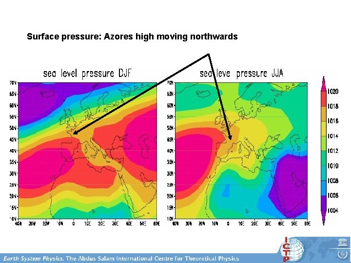 Surface pressure: Azores high moving northwards 