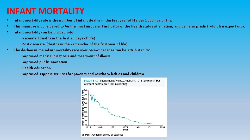 INFANT MORTALITY • • Infant mortality rate is the number of infant deaths in