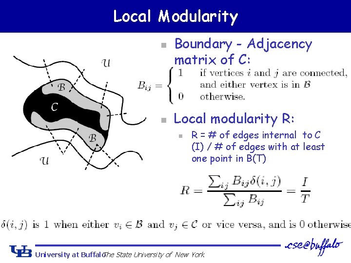 Local Modularity n n Boundary - Adjacency matrix of C: Local modularity R: n