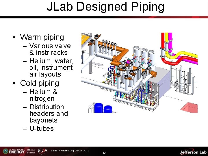 JLab Designed Piping • Warm piping – Various valve & instr racks – Helium,