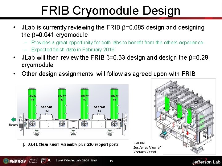 FRIB Cryomodule Design • JLab is currently reviewing the FRIB =0. 085 design and
