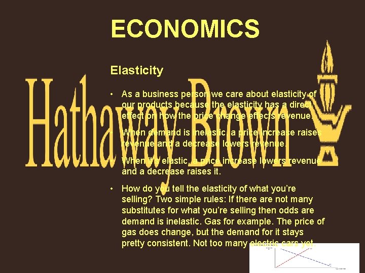 ECONOMICS Elasticity • As a business person we care about elasticity of our products
