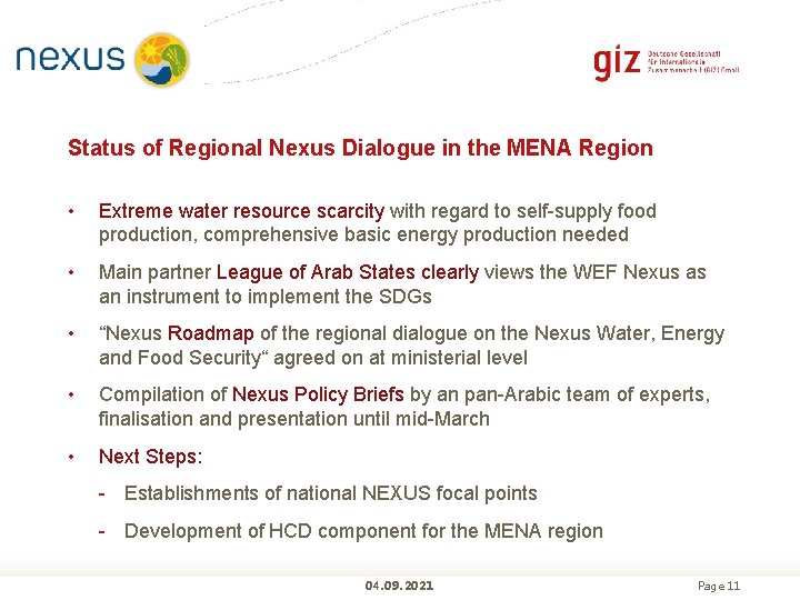 Status of Regional Nexus Dialogue in the MENA Region • Extreme water resource scarcity