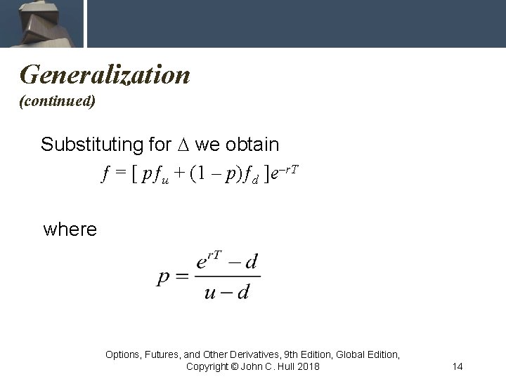 Generalization (continued) Substituting for D we obtain ƒ = [ pƒu + (1 –