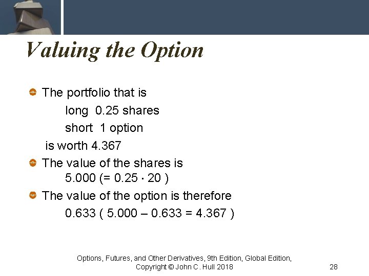 Valuing the Option The portfolio that is long 0. 25 shares short 1 option